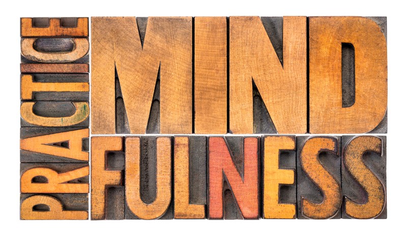 Practice mindfulness - isolated word abstract in vintage letterp